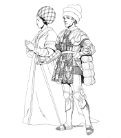 A coloring page of renaissance clothing